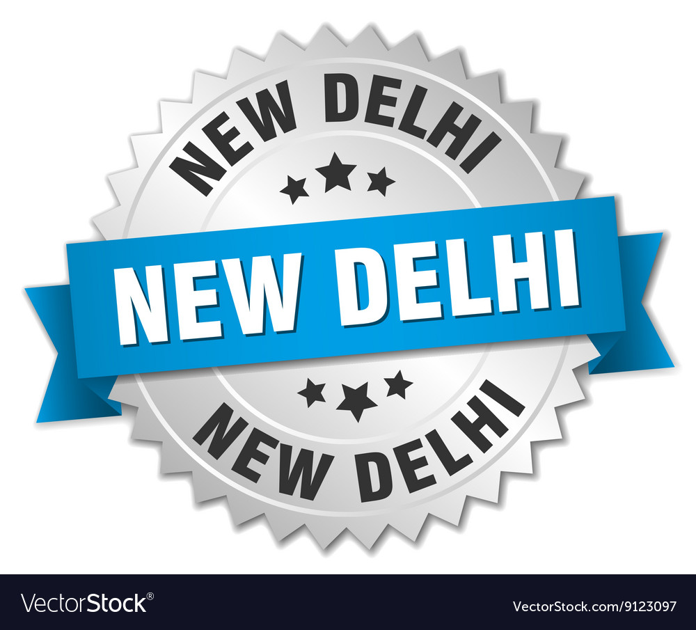 New delhi round silver badge with blue ribbon