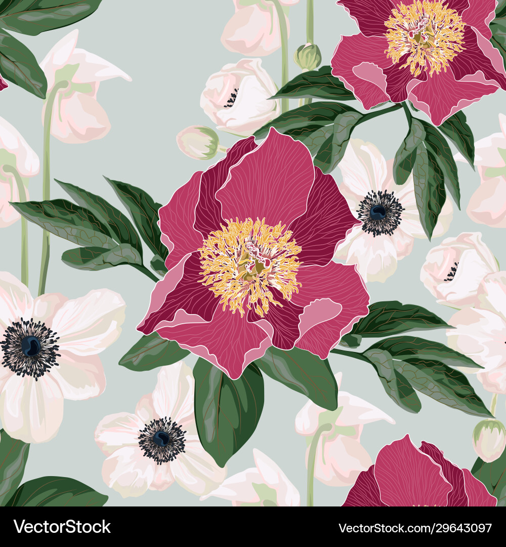 Seamless pattern with peonies flowers Royalty Free Vector