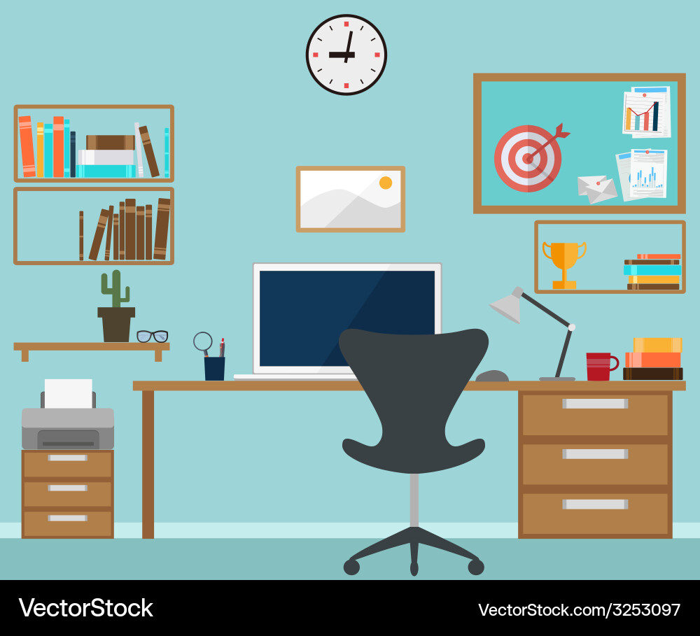 Workspace Objects Workspace interior with office objects Royalty Free Vector