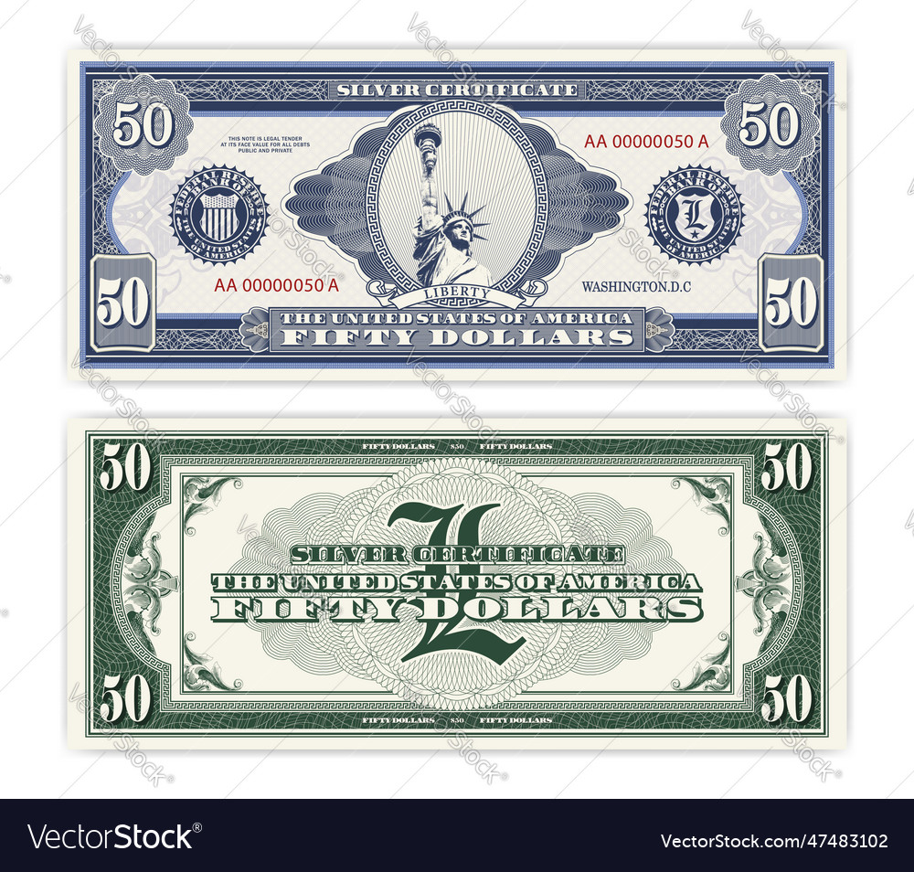 Blue banknote obverse and green reverse silver 50 Vector Image