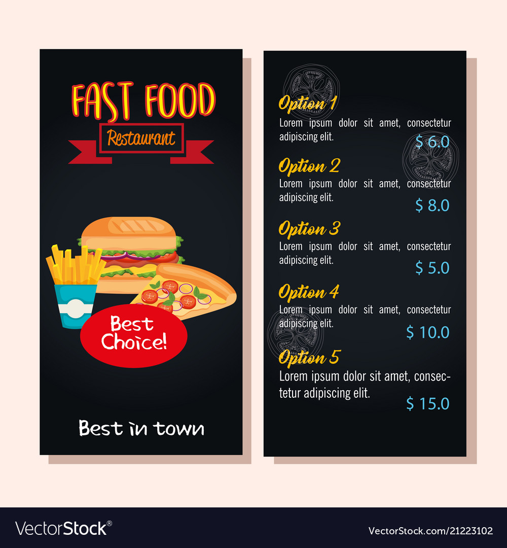 Delicious Fast Food Restaurant Menu Card Vector Image