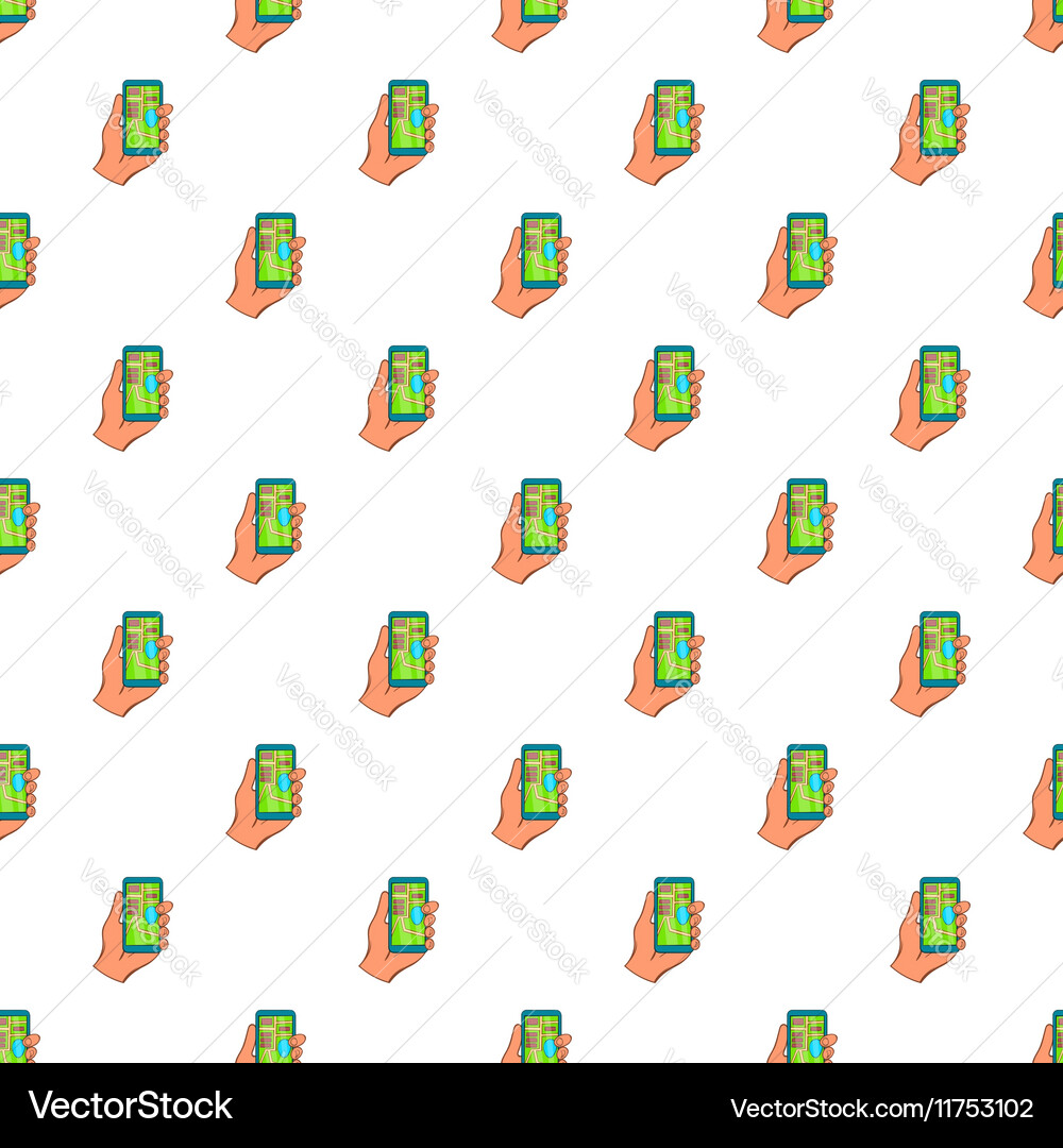 Hand holding phone with gps pattern cartoon style Vector Image