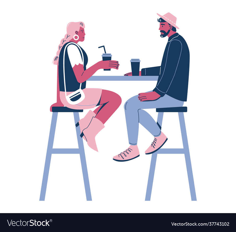 Happy romantic couple sitting at table enjoying Vector Image