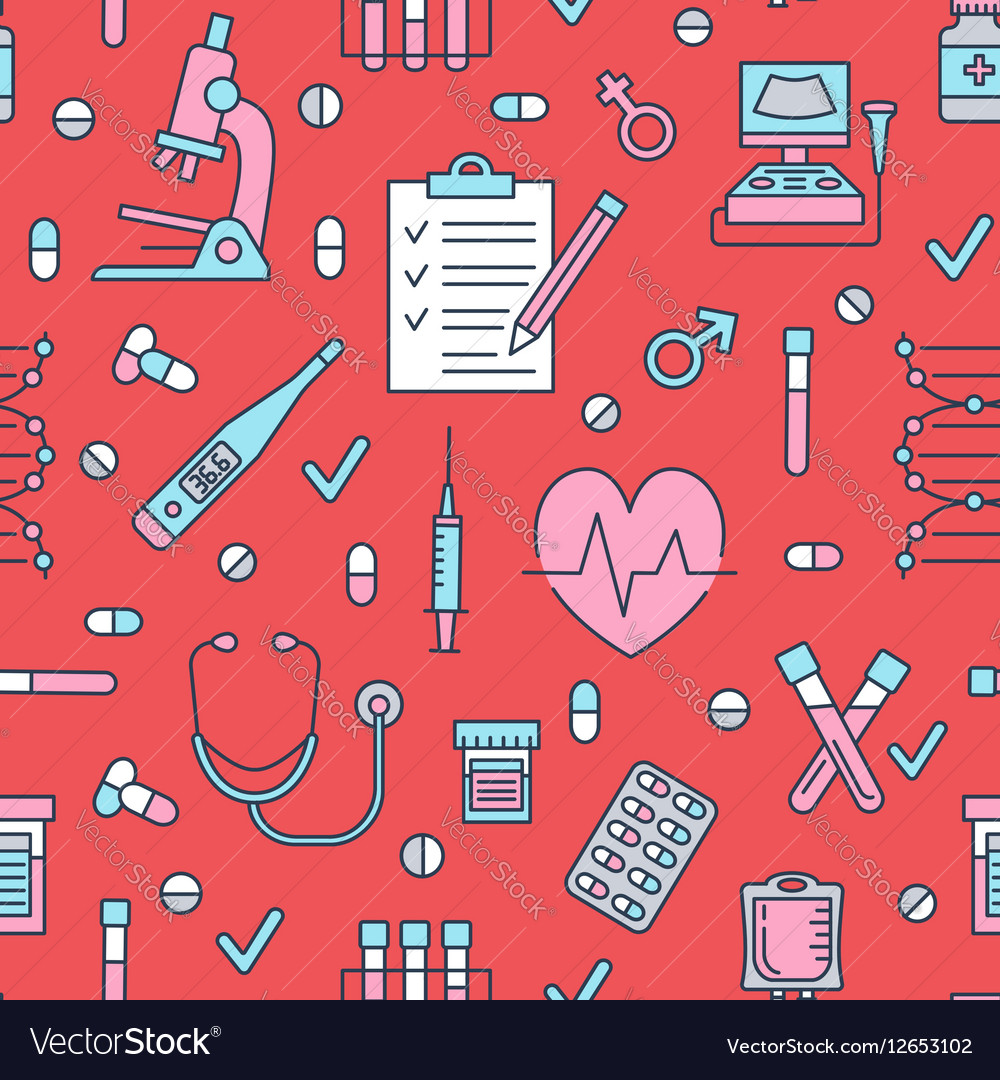 Seamless pattern medical icons clinic