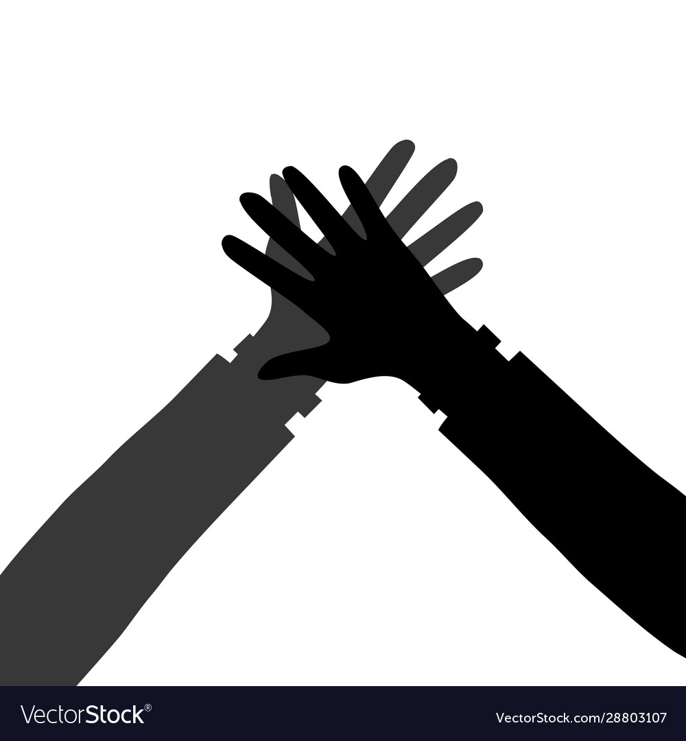 Black silhouettes hands giving high five