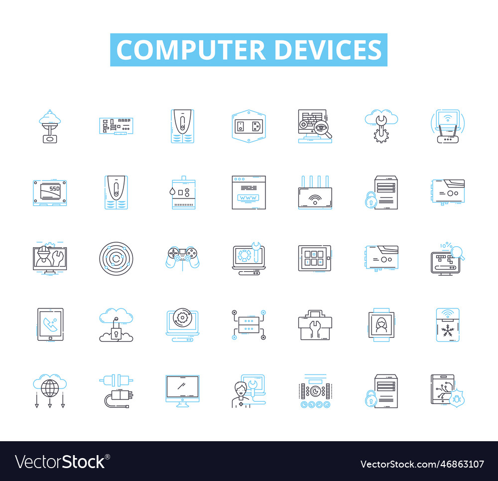 Computer-Geräte lineare Symbole setzen Tastatur Maus