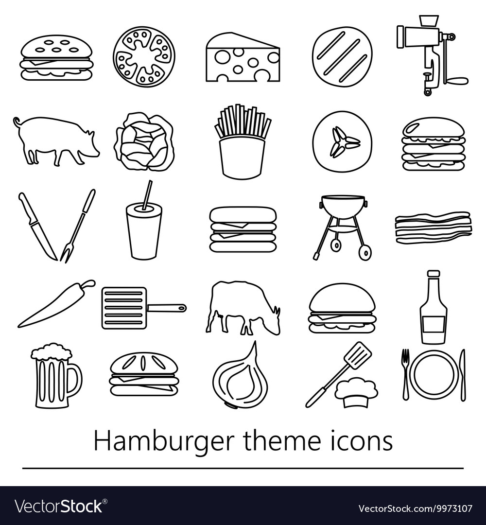 Hamburger theme modern simple outline icons set