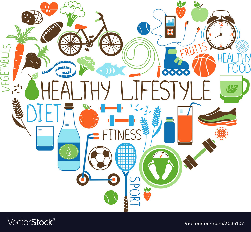 Healthy Lifestyle Diet And Fitness Heart Sign Vector Image