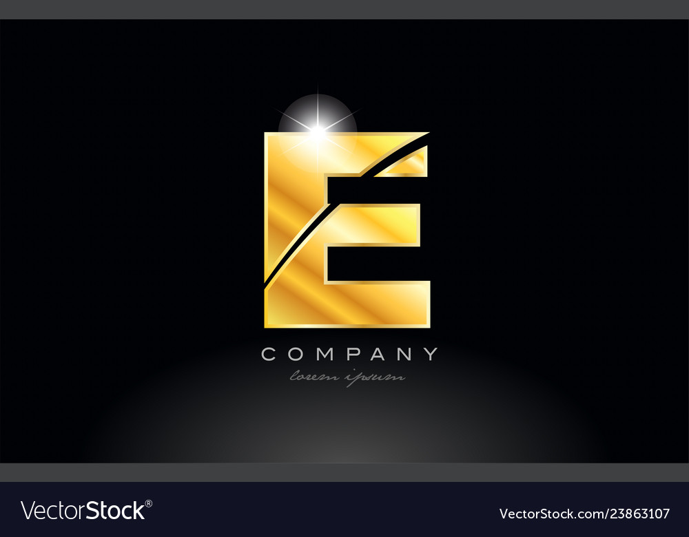 Letter e gold golden alphabet metal logo icon Vector Image