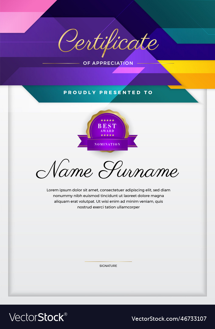 Modern colorful certificate of achievement border Vector Image