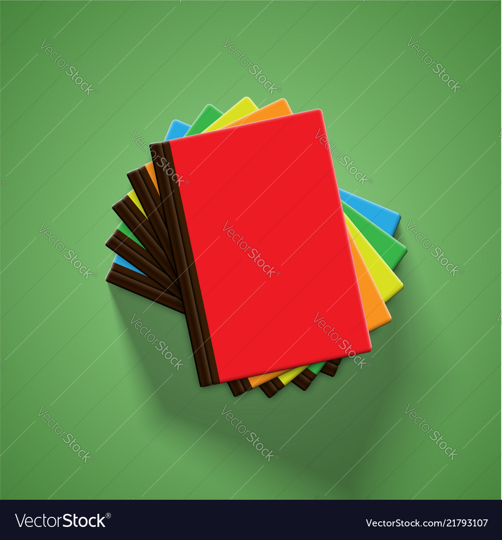 Realistic colorful books with green background