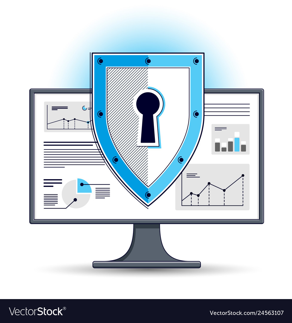 Shield over computer monitor private data Vector Image