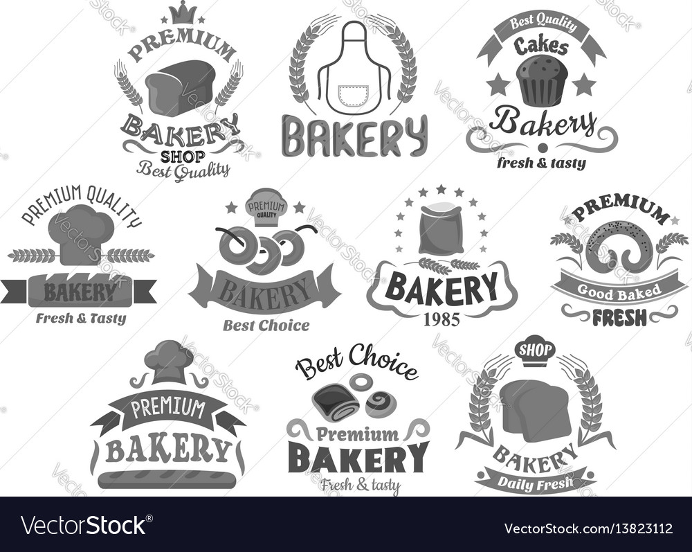 Bread and bakery shop desserts icons set Vector Image