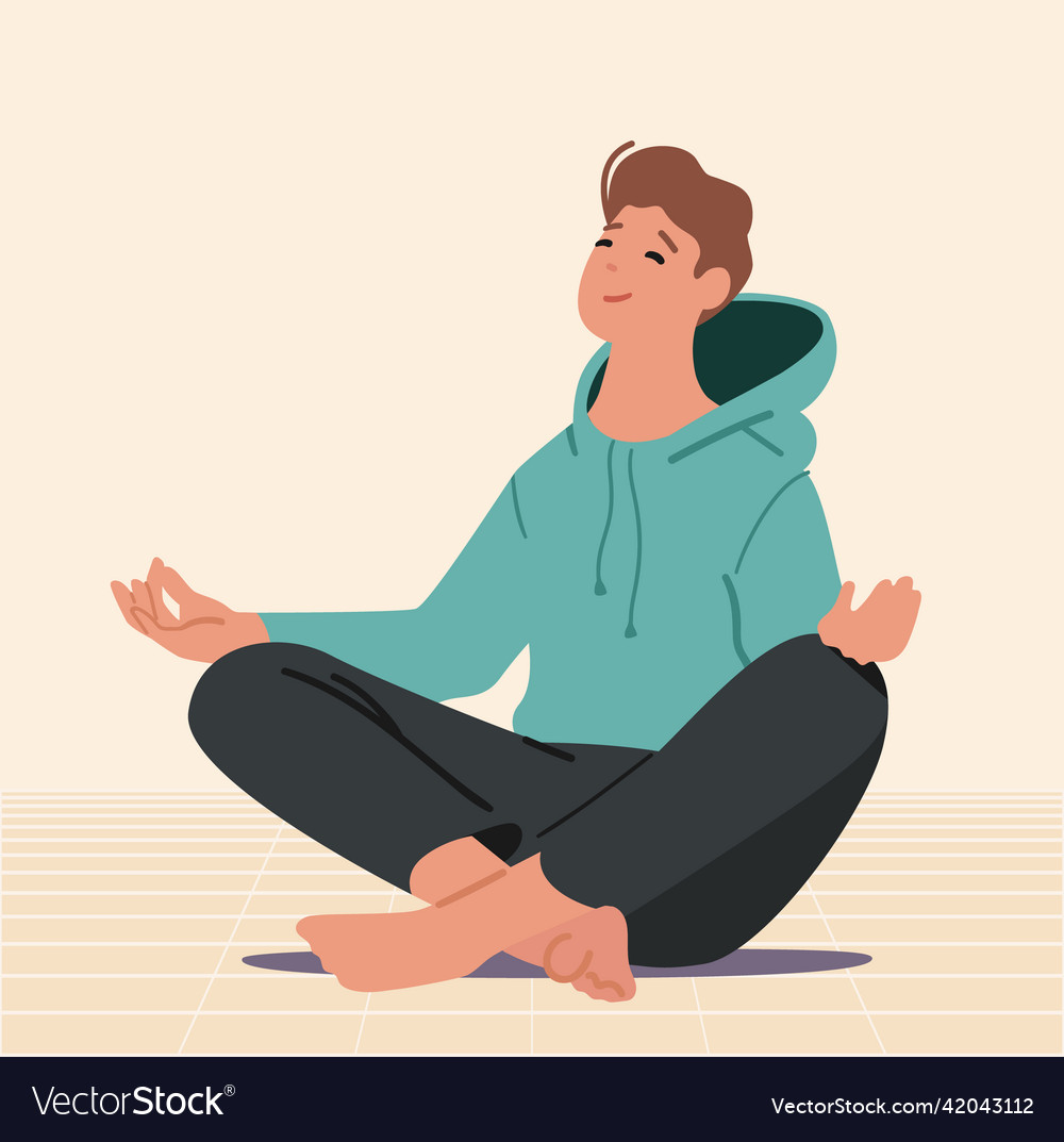 Man meditating indoors in light hall sitting Vector Image