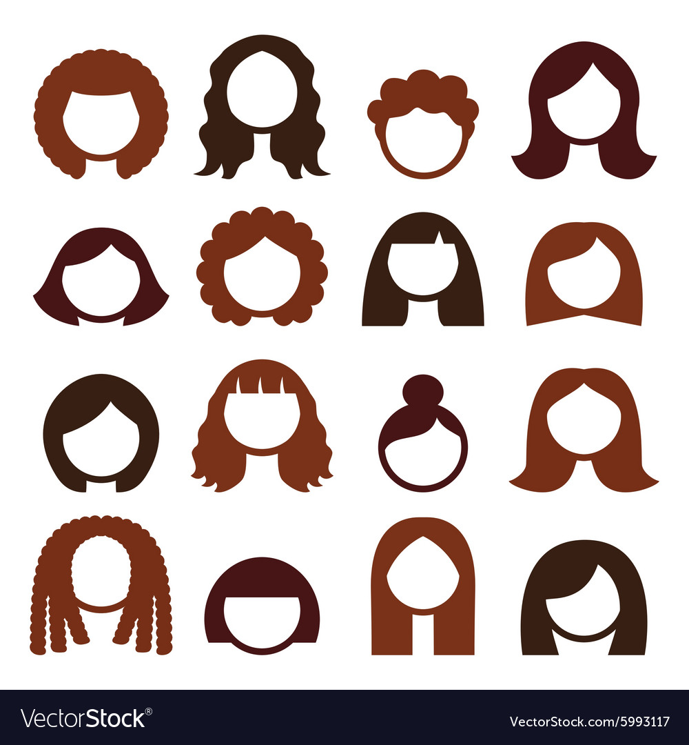 Brunette hair styles wigs icons set - women Vector Image Brunette hair styles wigs icons set - women Vector Image