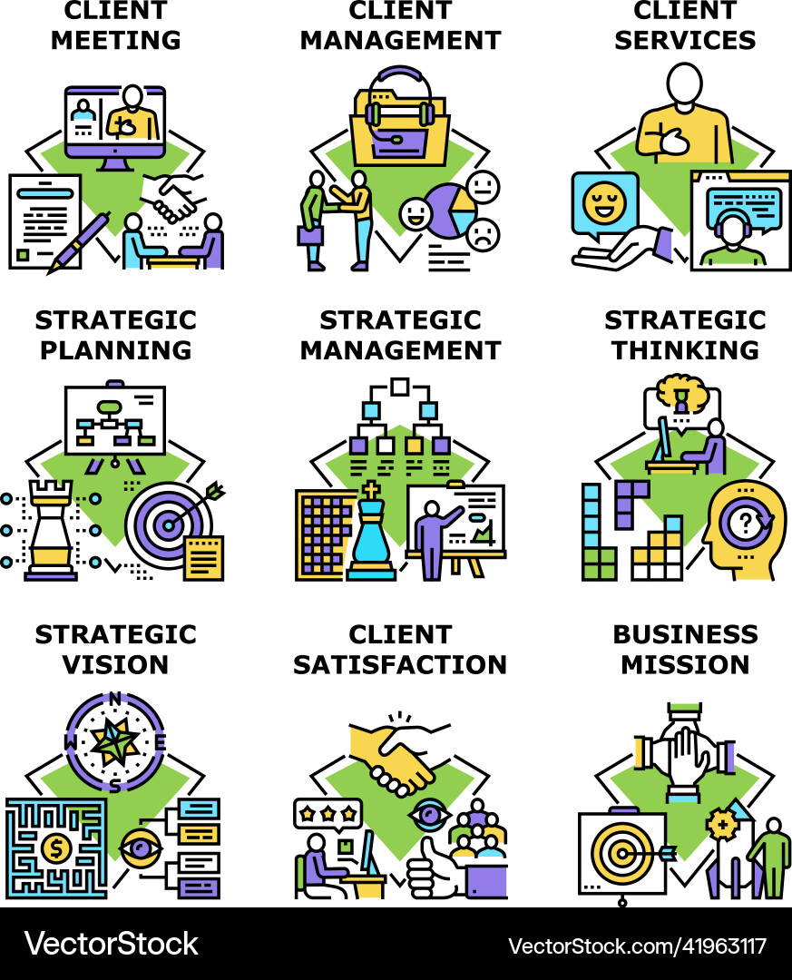 Client services set icons Royalty Free Vector Image