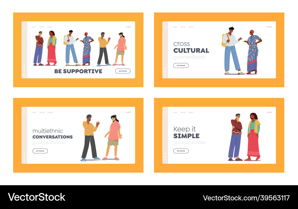 Multiracial communication landing page template Vector Image