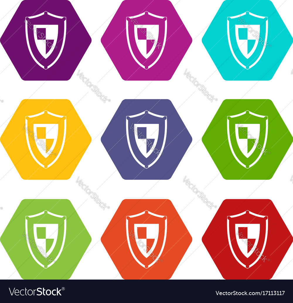 Shield icon set color hexahedron Royalty Free Vector Image