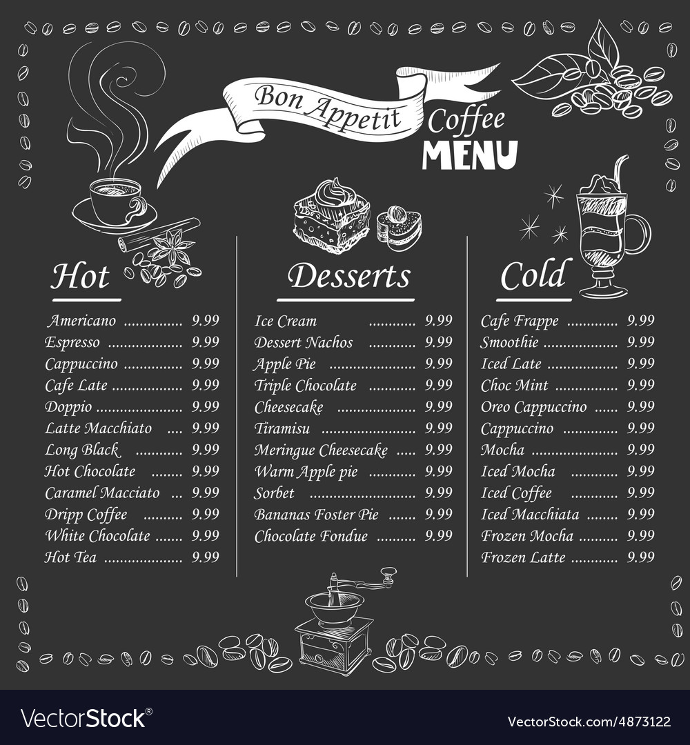 Download Coffee menu on chalkboard Royalty Free Vector Image