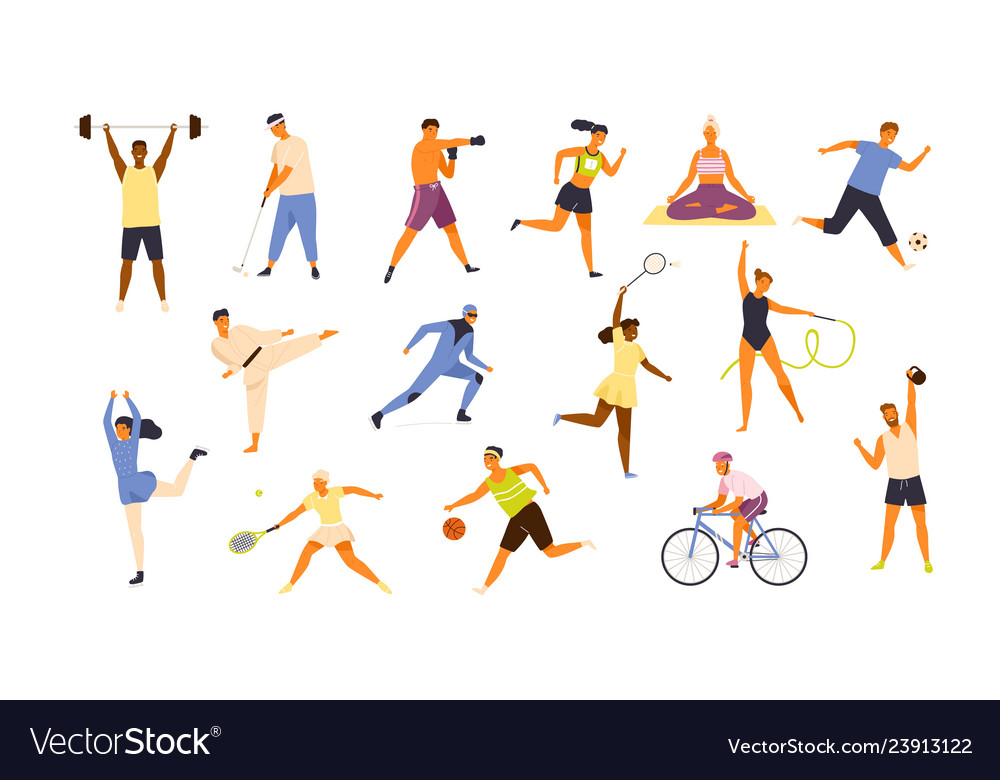 Collection of cute funny men and women performing Vector Image