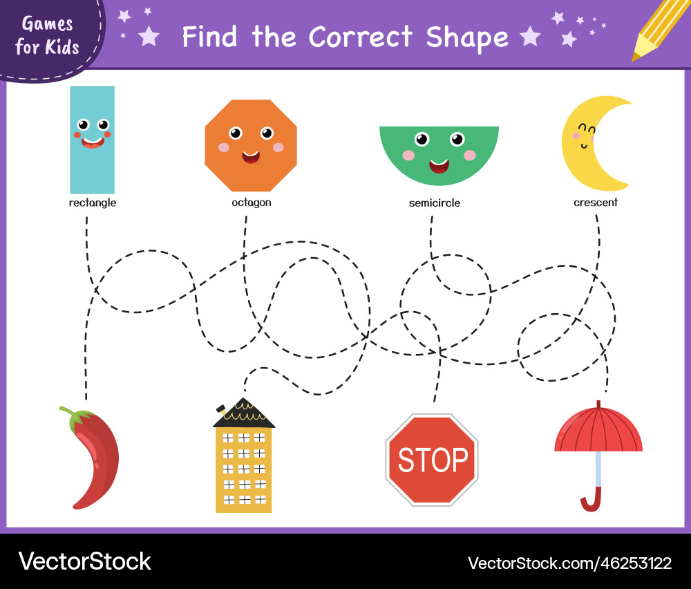 Find The Correct Shape Puzzle Game Fun Maze Vector Image