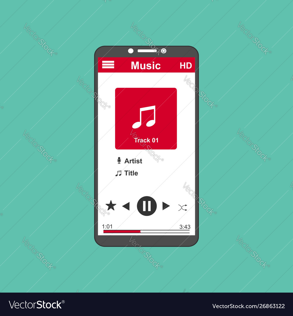 Media player application app template with flat Vector Image