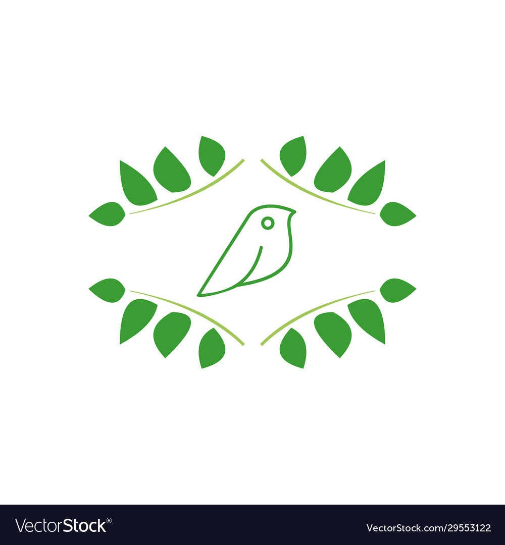 Natural bird icon lines inside a leaf frame