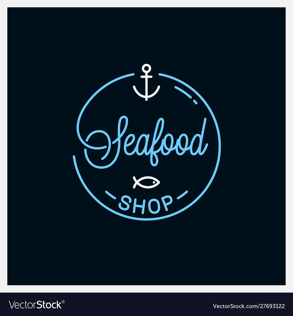 Seafood shop logo round linear logo fish store Vector Image