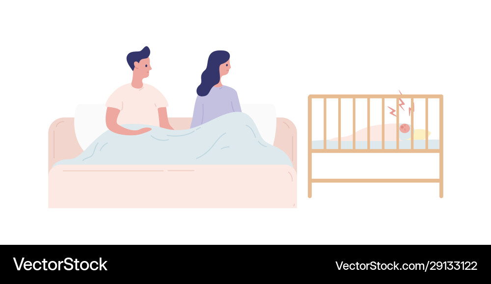 Young parents having sleepless nights with a Vector Image