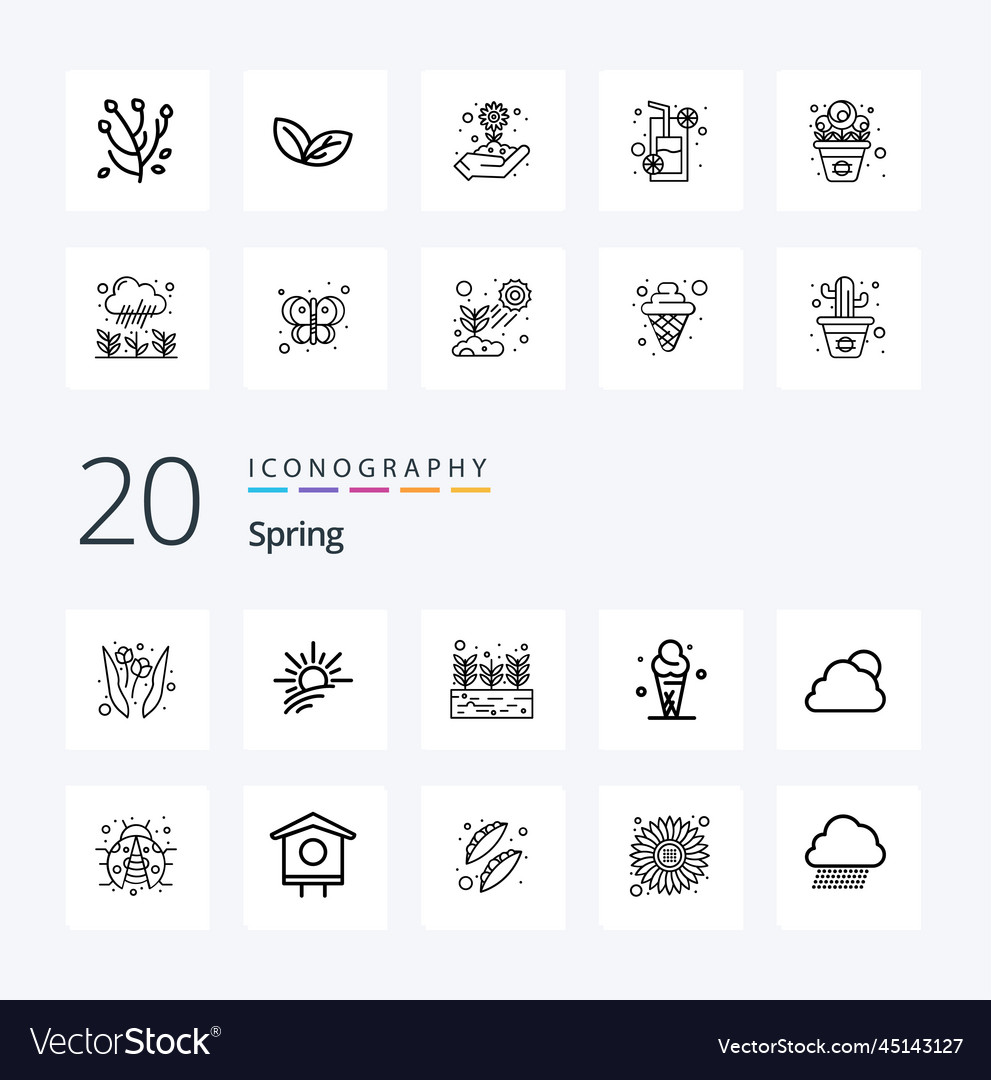 20 spring line icon pack like sun sky harvest Vector Image
