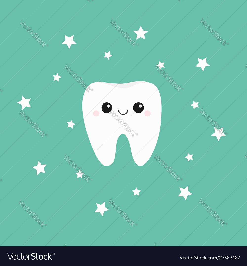 Tooth icon smiling face shining effect stars cute