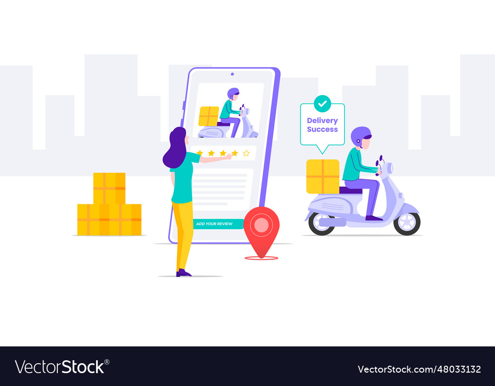 Delivery Success Woman Leave A Review To Driver Vector Image