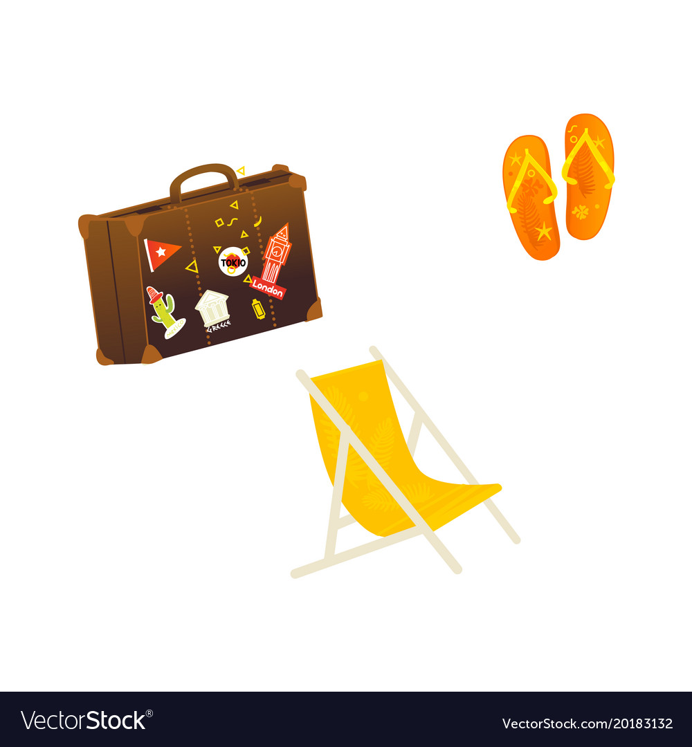 Flat travelling beach vacation symbols icon