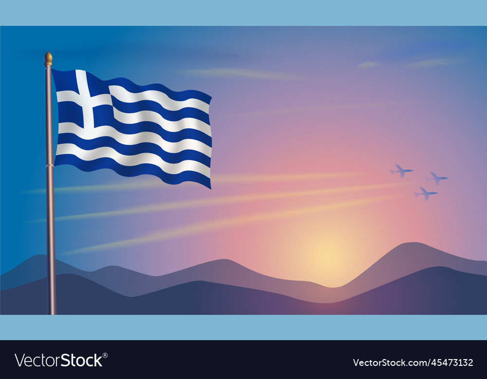 Greece flag in the morning sun Royalty Free Vector Image