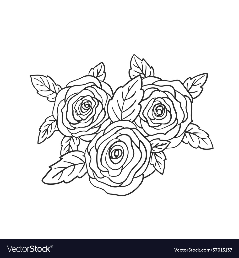 Beautiful rose flowers and leaves black hand