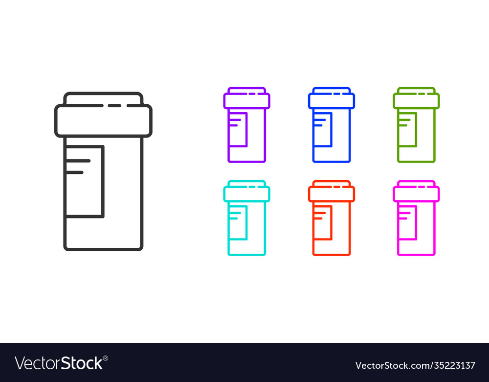 Black line medicine bottle icon isolated on white