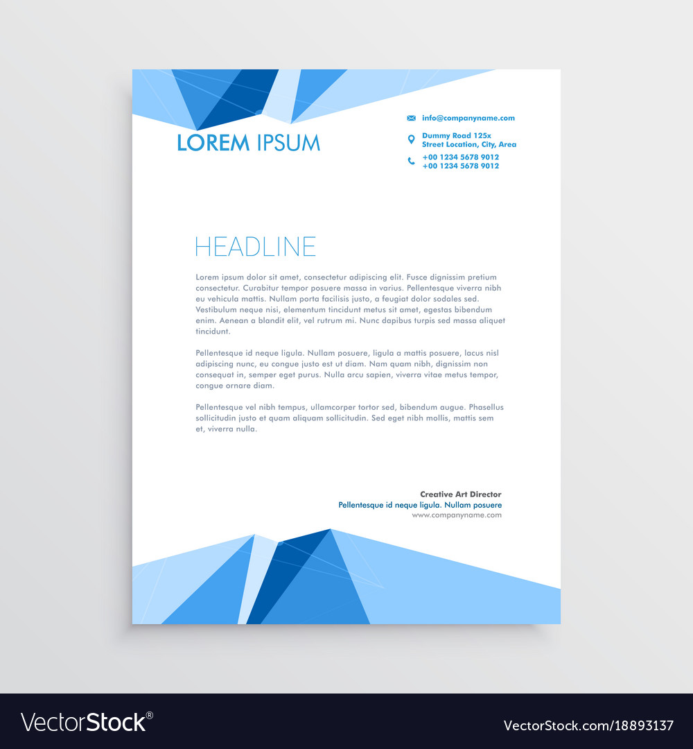 Blue Geometric Letterhead Template Design Vector Image
