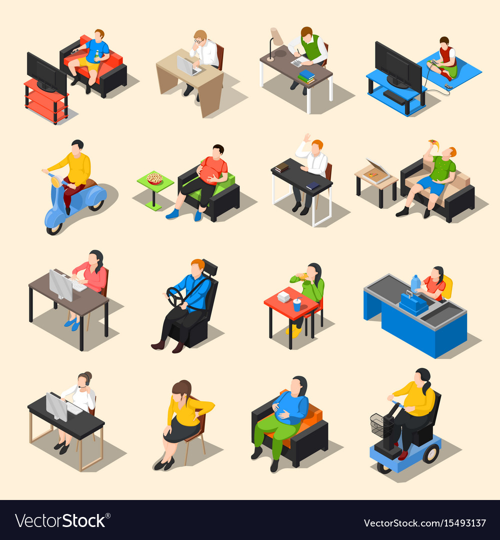 Sedentary life icon set Royalty Free Vector Image