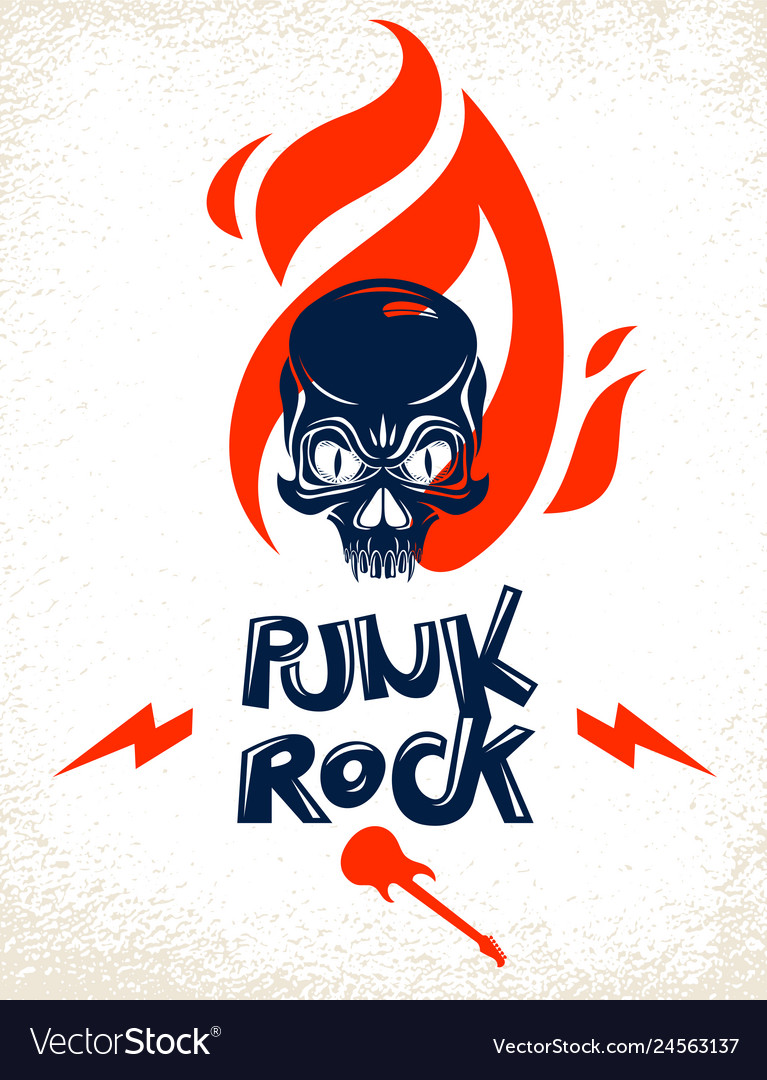 Skull on fire rock and roll logo or emblem