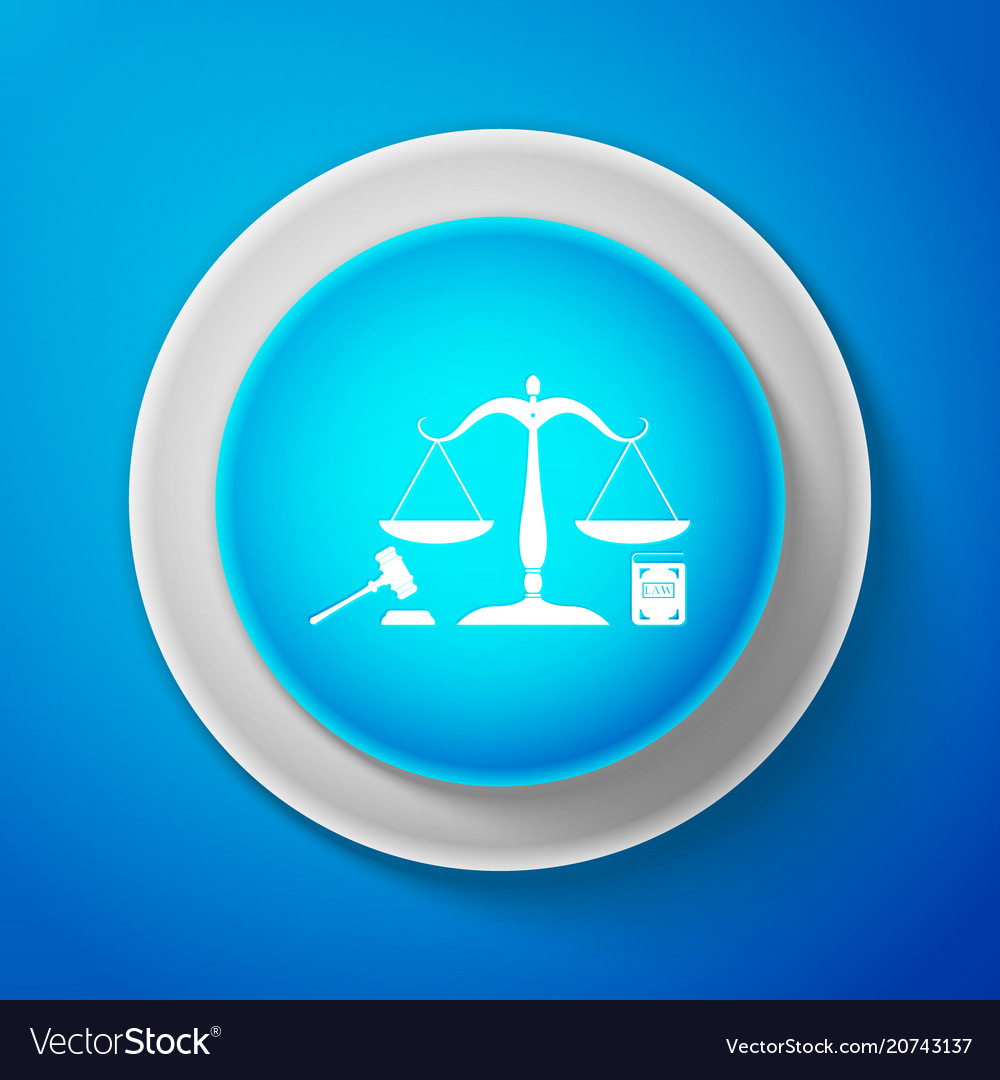 White scales of justice gavel and book icon