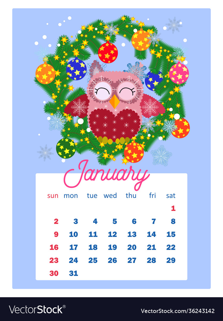 Calendar 2022 cute owls and birds for every month Vector Image