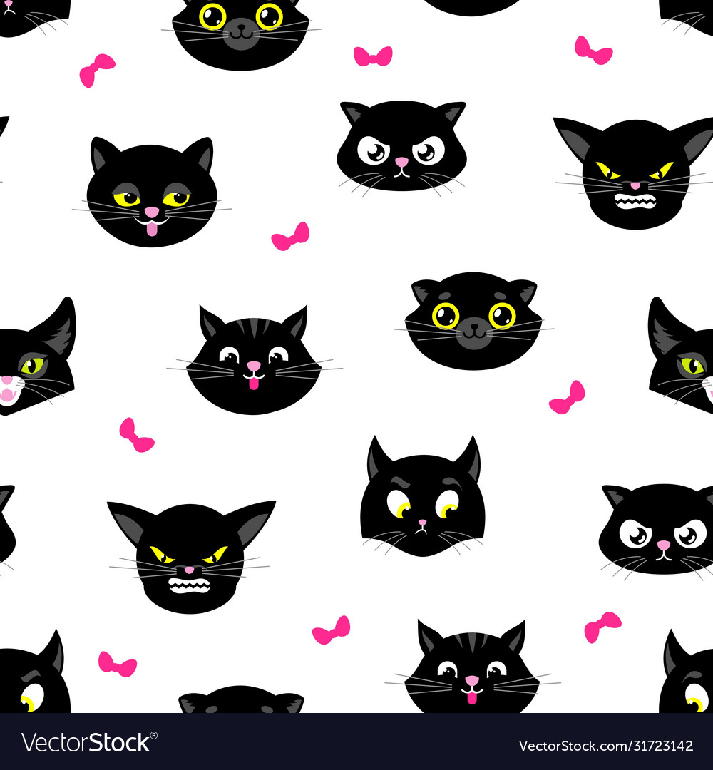 Cat pattern halloween cats seamless texture flat vector image Cat pattern halloween cats seamless texture flat