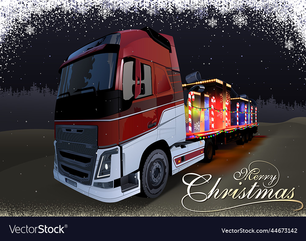 Christmas card with a truck and trailer