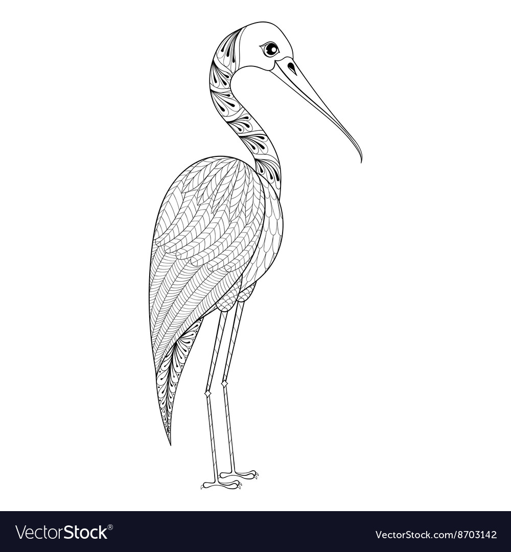 Entangle hand drawn stork for adult antistress