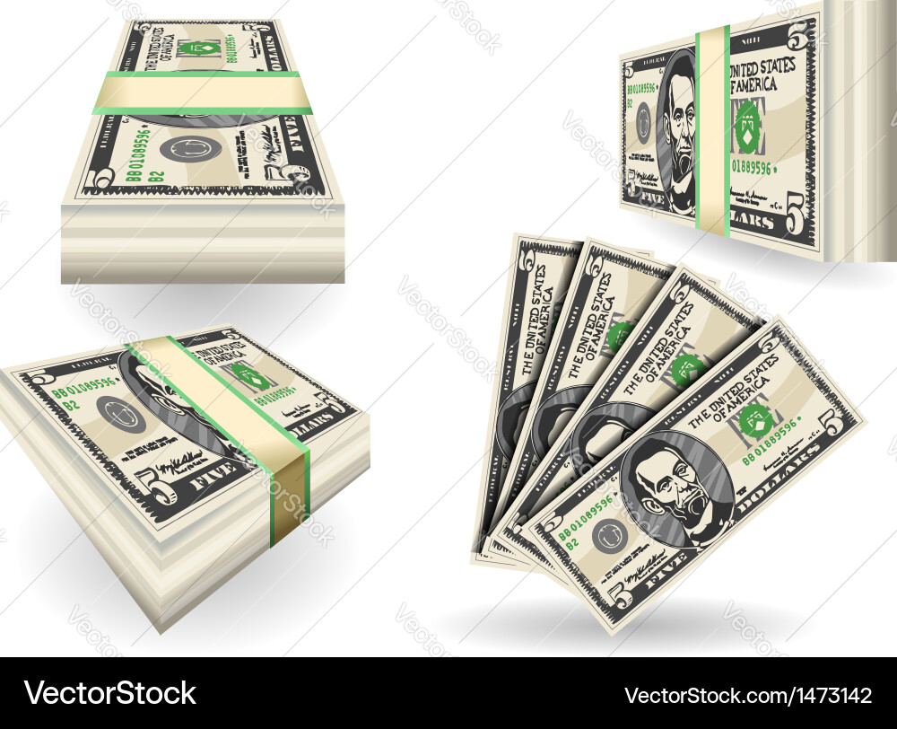 Full set five dollar banknotes Royalty Free Vector Image