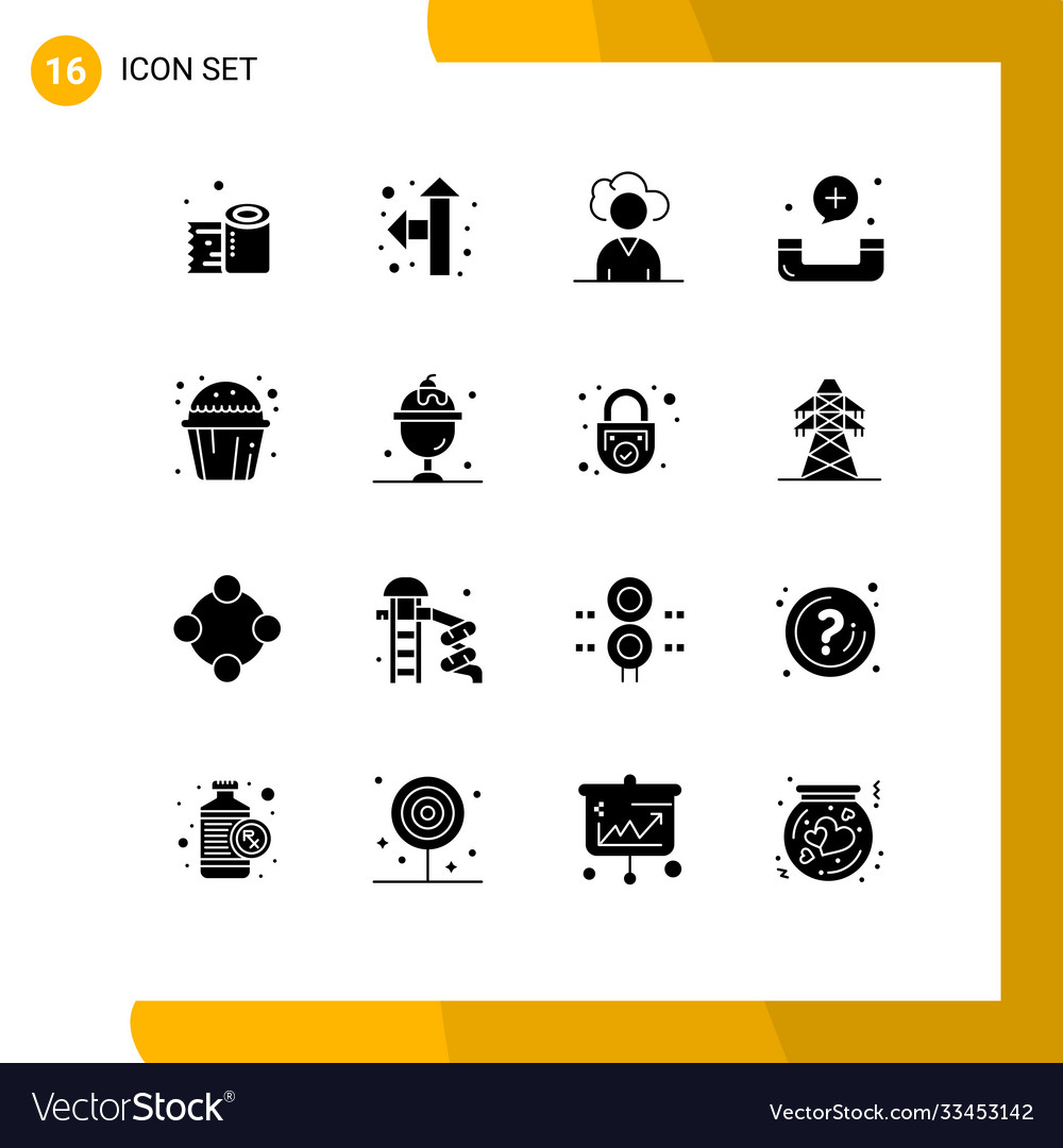 Modern set 16 solid glyphs pictograph cup