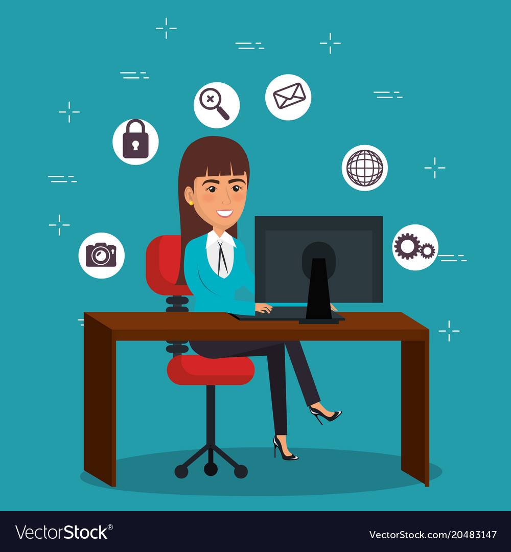 Businesswoman in the office with e-mail marketing Vector Image