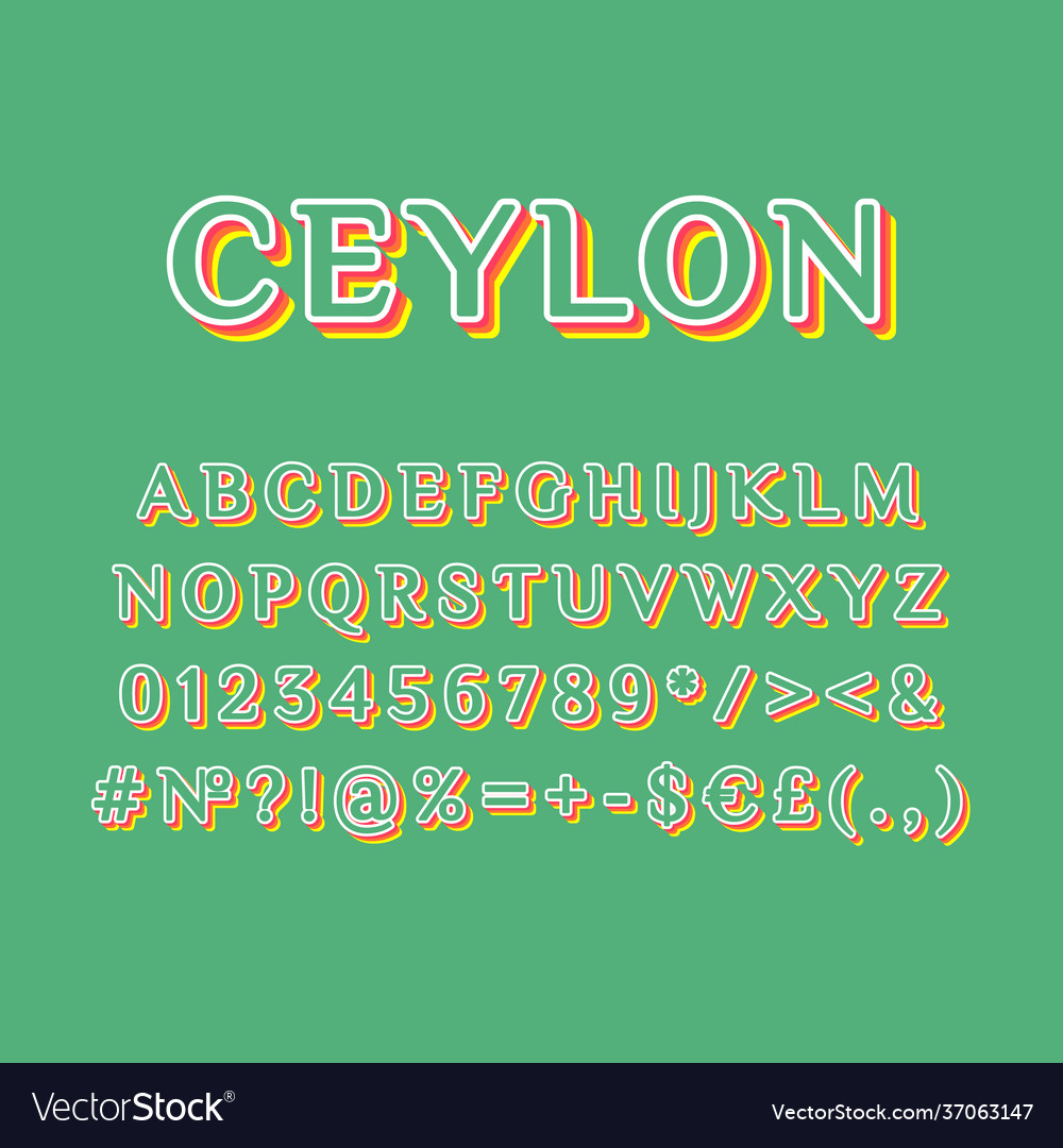 Ceylon vintage 3d alphabet set vector image Ceylon vintage 3d alphabet set