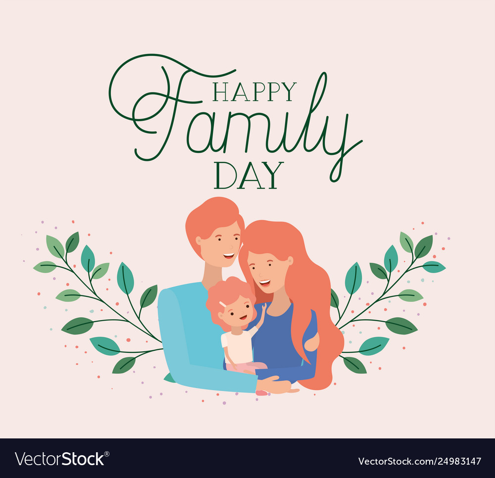 Family day card with parents and daughter leafs