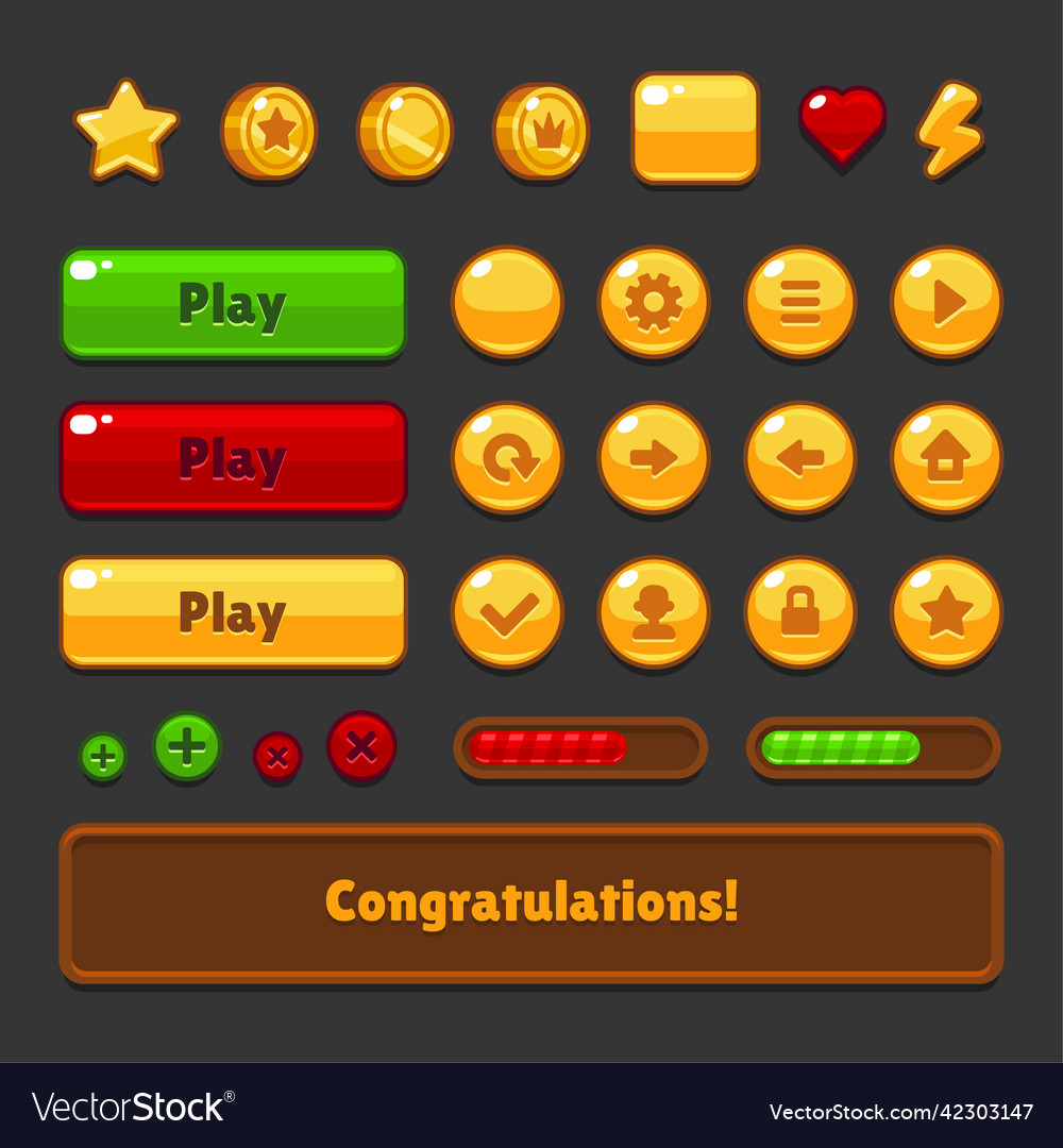 Game ui kit icons set on dark background Vector Image